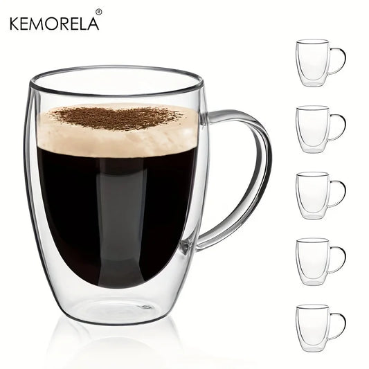 2/4/6PCS 350ML Double Wall Glass Coffee Mug With Handle Transparent Glass Cappuccino Cup Coffee Milk Tea Juice Tea Cup