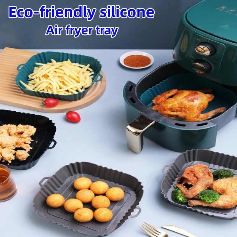 1PC Air Fryer Oven Baking Tray Silicone Tray Fried Chicken Pizza Mat Oilless Silicone Pan Air Fryer Accessories