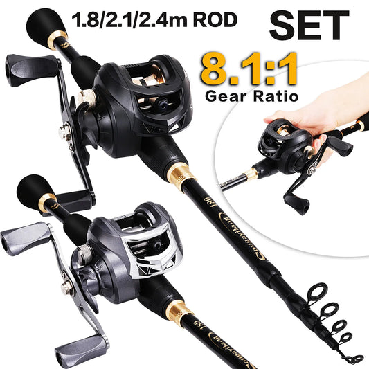 1.8-2.4m Carbon Fiber Casting Fishing Rod and Reel Combo