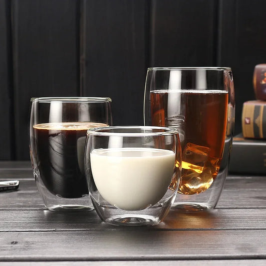 5 Sizes Double Wall Insulated Glass Cup Clear Espresso Coffee Mugs Handmade Beer Mug Tea Milk glass Whiskey Glass Cups Drinkware