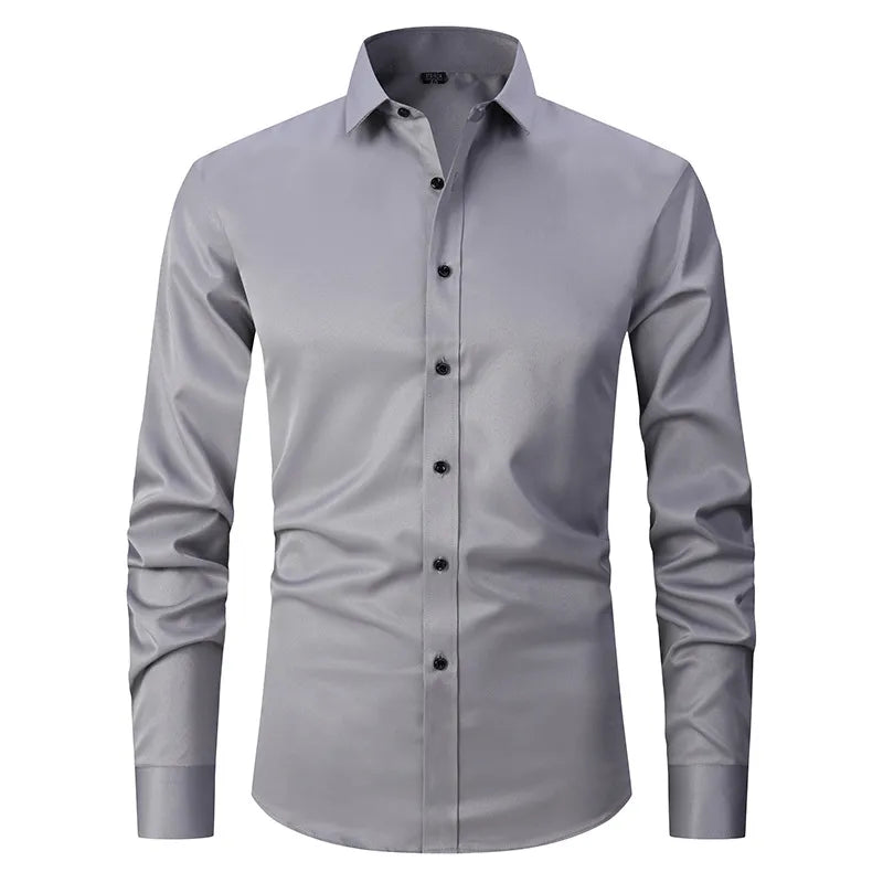 New High Quality 6XL Large Autumn/Winter Social Men's Shirt Long Sleeve Fashion No Iron Business Casual Pure White