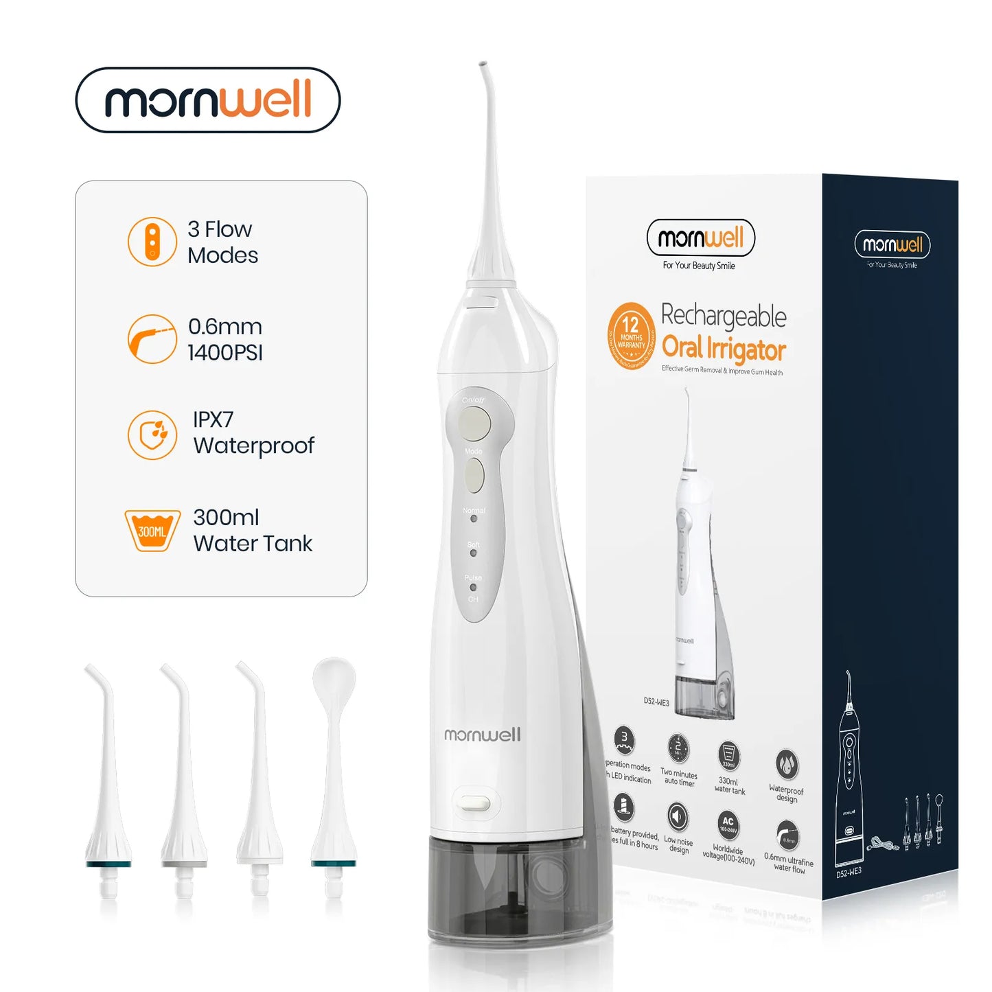 USB Rechargeable Oral Irrigator  with 300ML Water Tank