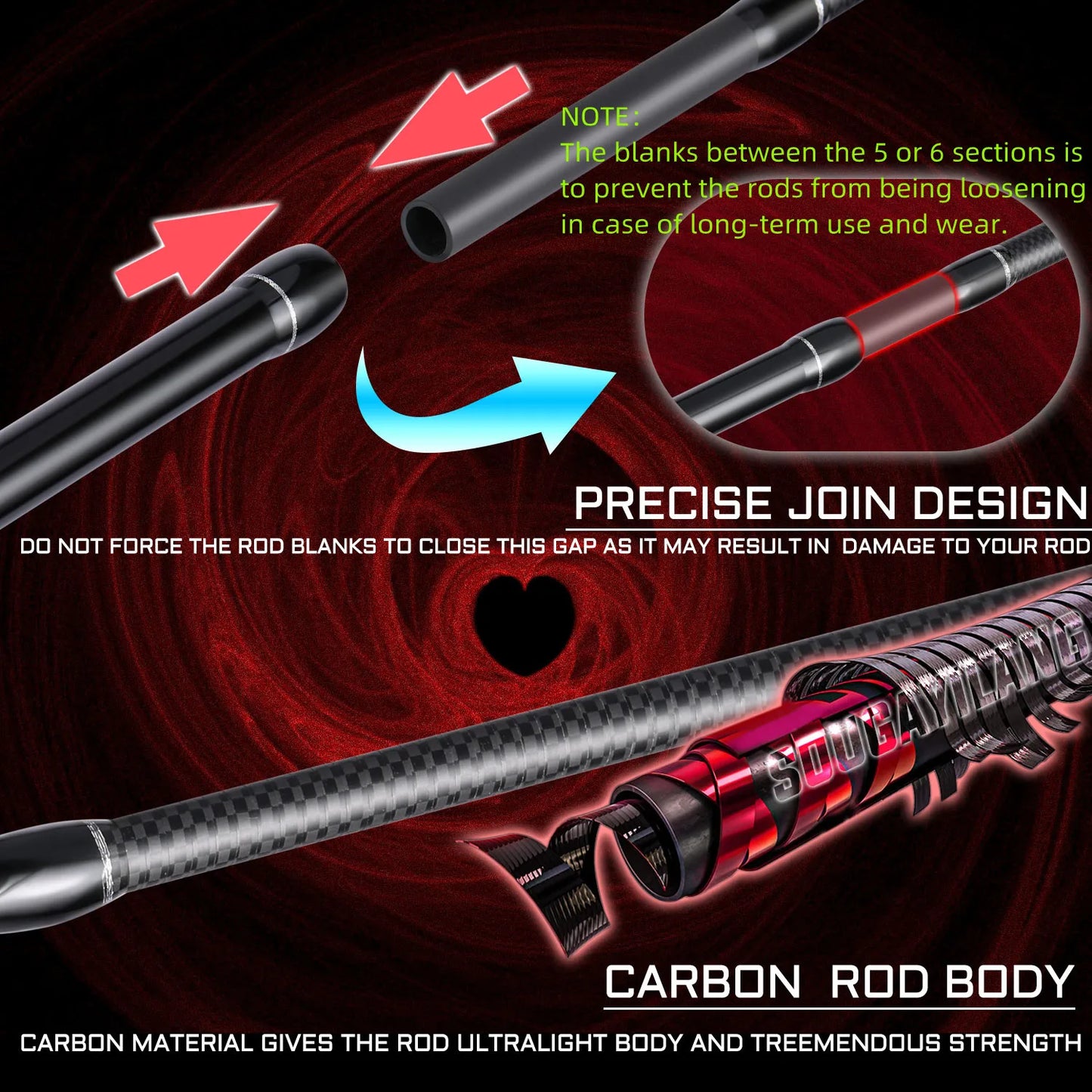 1.8M 2.1M Carbon Fiber Spinning Casting Fishing Rod