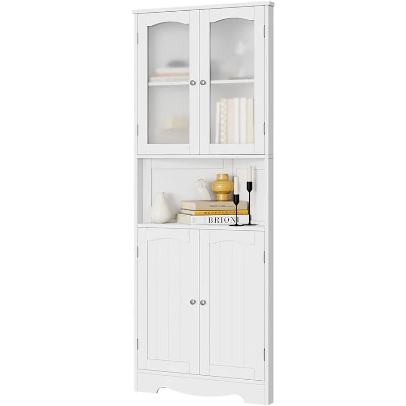 63.2" Tall Corner Cabinet, Bathroom Cabinet with Doors and Shelves, Freestanding Storage Hutch, Home Space Saver for Bathroom