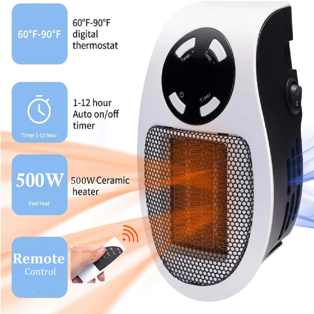 500W Electric Heater For Home With Remote Control Warmer