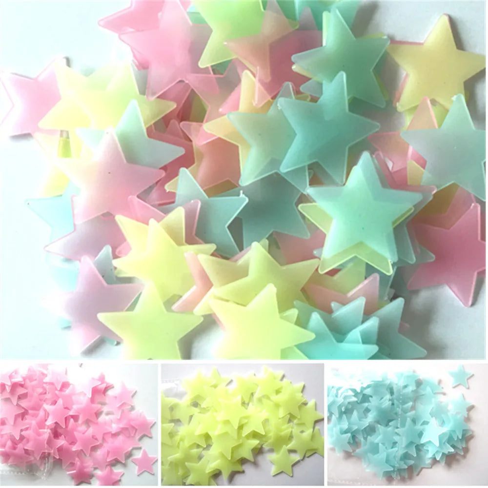 100pcs Fluorescent Glow in the Dark Stars Wall Stickers for Kids Rooms Decoration Livingroom Baby Bedroom Ceiling Home Decor