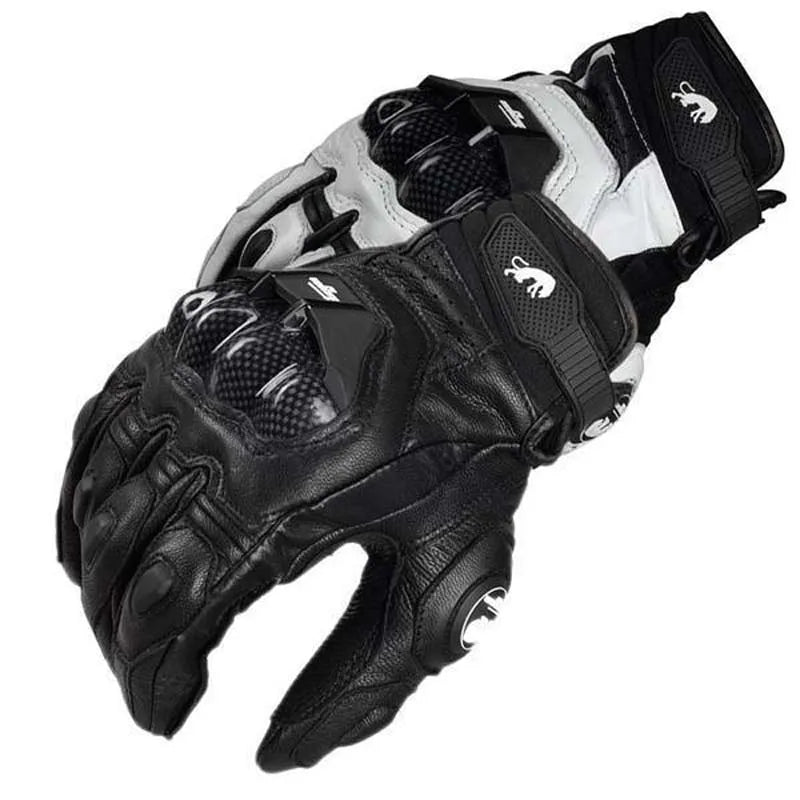Leather black white Motorcycle Gloves