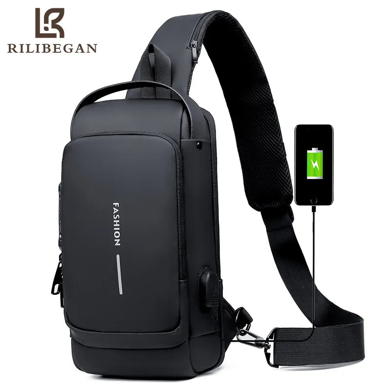 Multifunction Anti-theft USB Charging Men Crossbody Bag