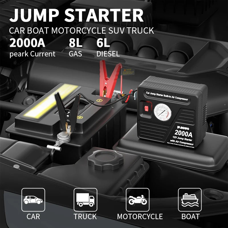 2000A Car Jump Starter with Air Compressor Power Bank 20000mAh