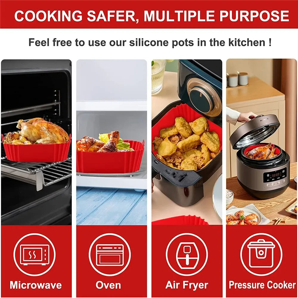 Silicone Air Fryers Oven Baking Tray Pizza Fried Chicken Airfryer Silicone Basket Reusable Airfryer Pan Liner Accessories