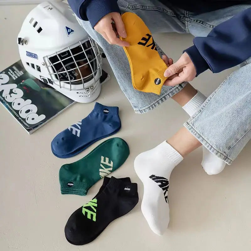 5 Pairs Of Men's Short Socks Four Season Sports Sweat-absorbent And Odor Resistant Boat Socks Thin Low-cut Socks