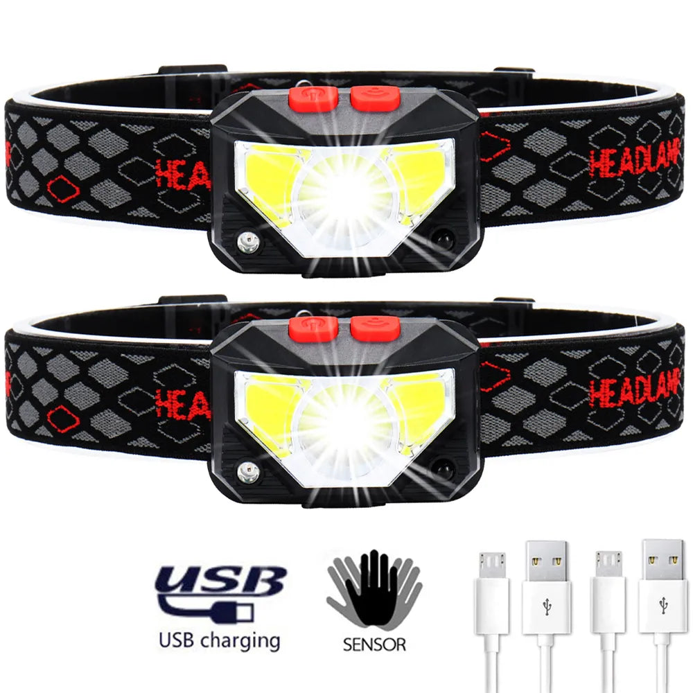 USB Rechargeable LED Headlamp  with 8 Modes Motion Sensor (Waterproof)