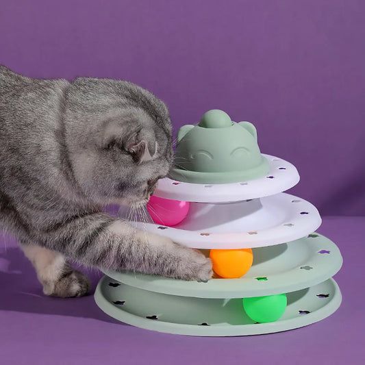 4 Levels Cat Toy Tower Turntable Roller Balls Toys Interactive Intelligence Training Track Puzzle Funny Games Accessories