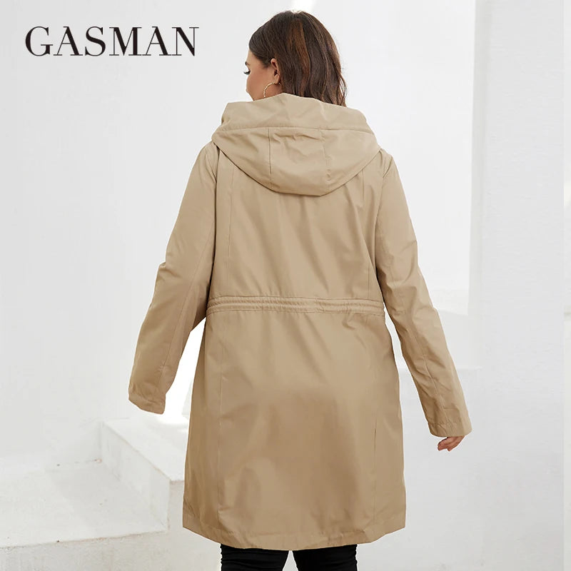 Zipper Mid-Length Plus Size Trench Coat with Belt