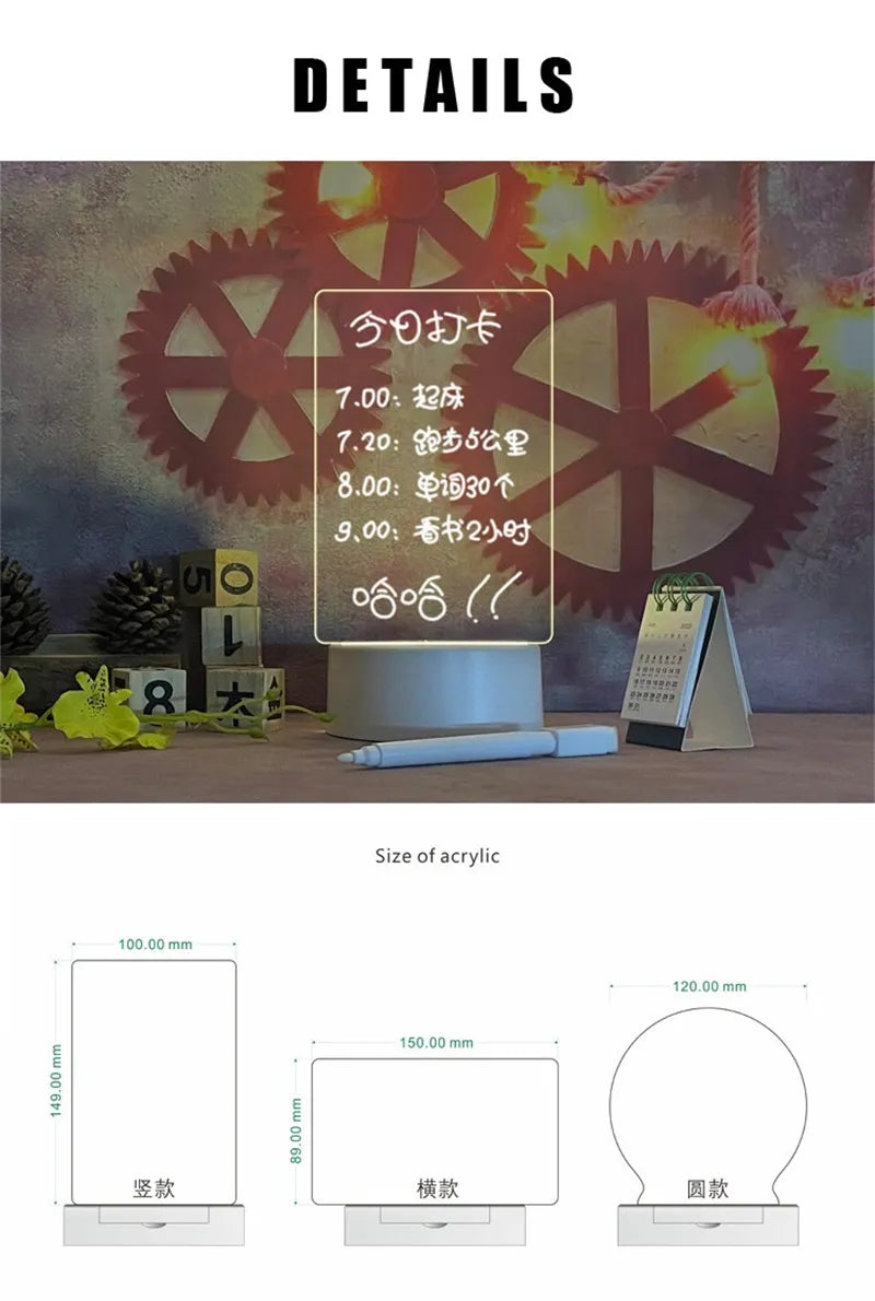 Note Board Led Night Light with Warm Soft Light