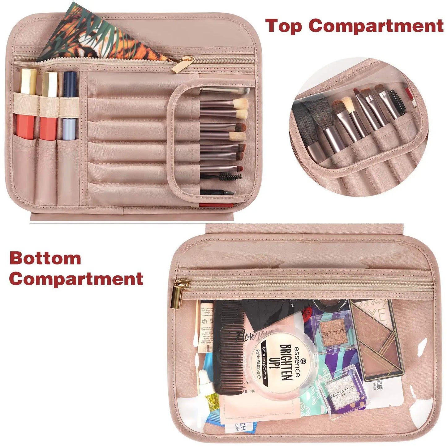 Large Capacity Leather Makeup Travel Bag Organizer