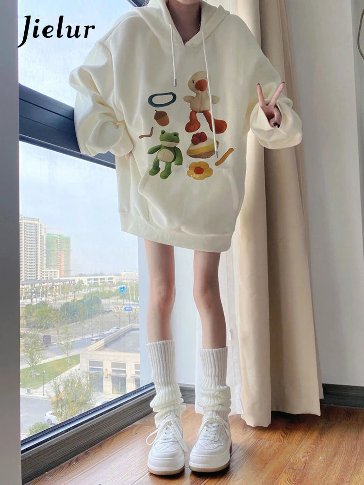 M-XXL Kawaii Cartoon Print Hooded Top