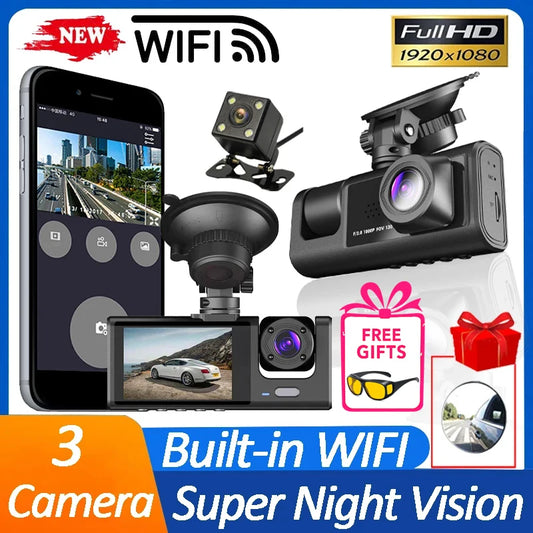 3 Channel WiFi Dash Cam for Cars Camera 1080P Video Recorder Rear View Camera for Vehicle Car DVR Car Accessory Free Mirror