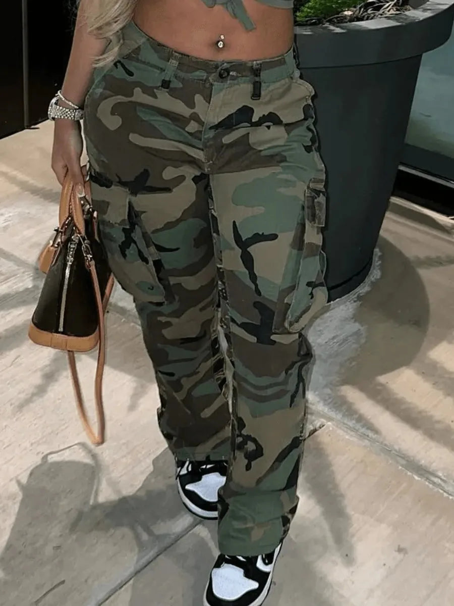 Plus Size Camo Print Side Pocket Cargo Pants