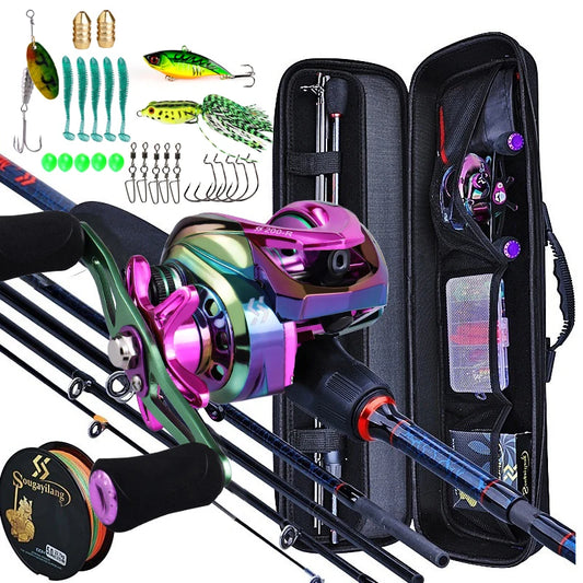 5 Section Carbon Rod and Bait Casting Reel Fishing Rod Set with Carrier Bag