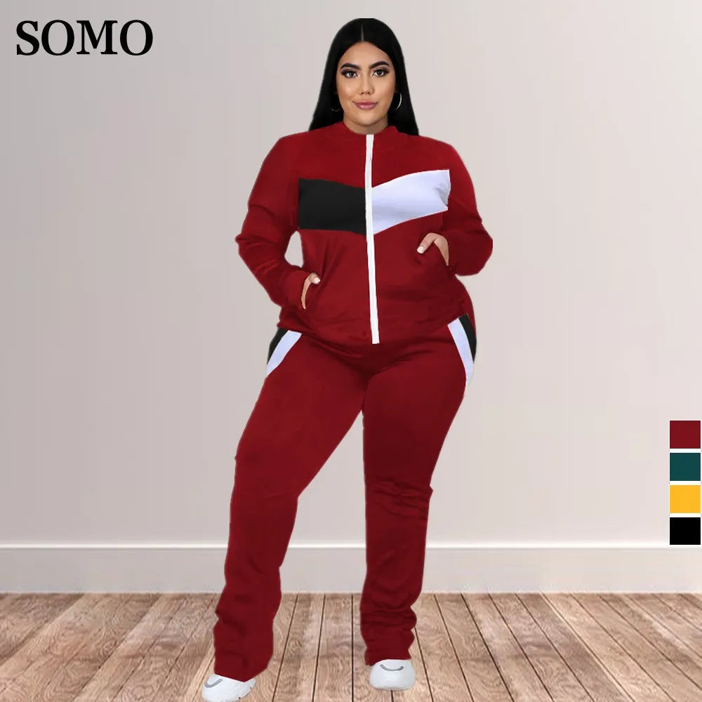 O Neck Zipper Top Plus Size Tracksuit