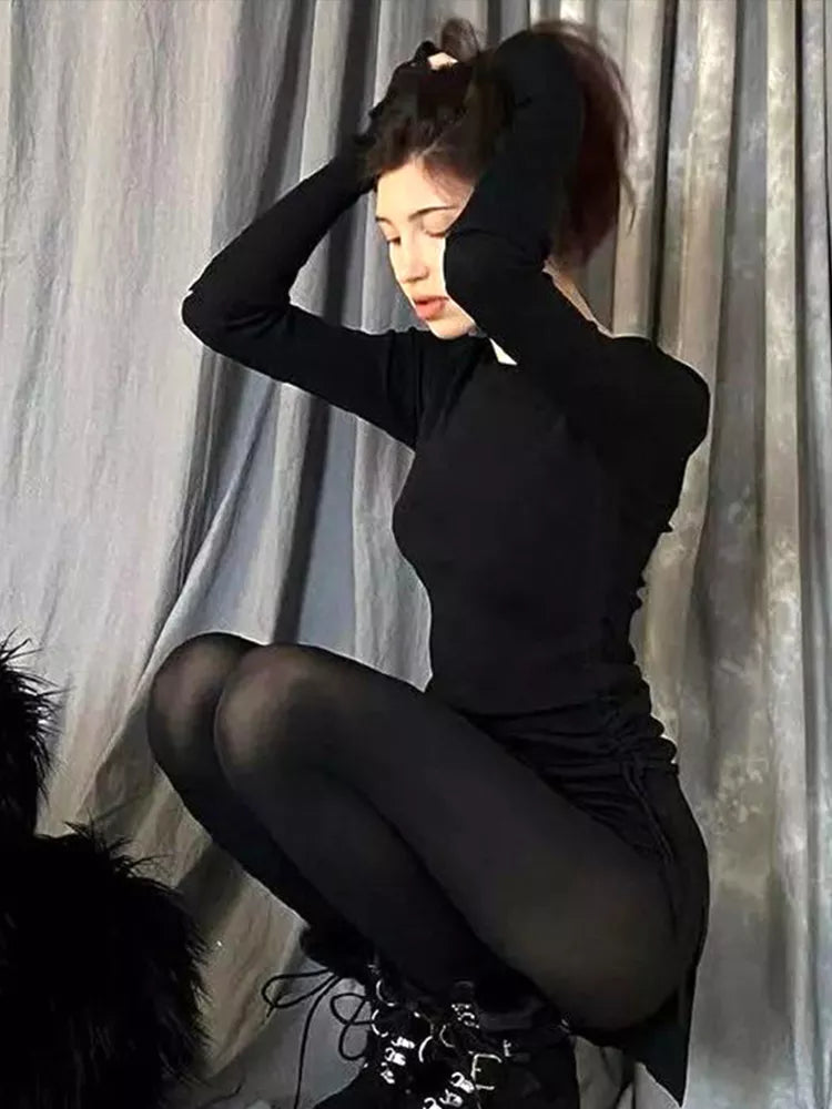 Long Sleeve Mini Black Dress