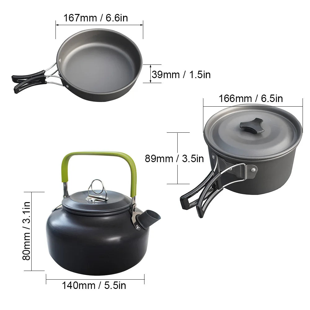 3 pcs Portable Non-stick Aluminum Alloy Camping Cookware