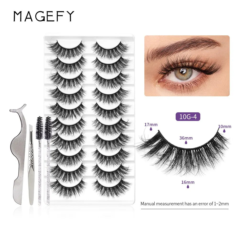 MAGEFY 14 Pieces Eyelashes Tool Kit 10 Pair Eyelashes 2Pcs Disposal Brush 2Pcs Professional Tweezers For Beauty Makeup Tool Set