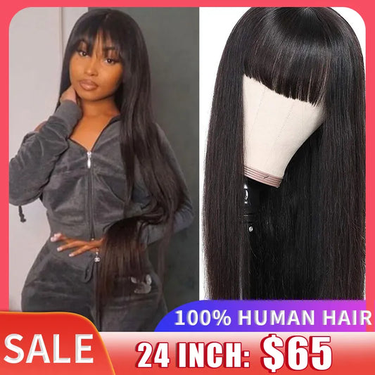 Straight Human Hair Wig with Fringe