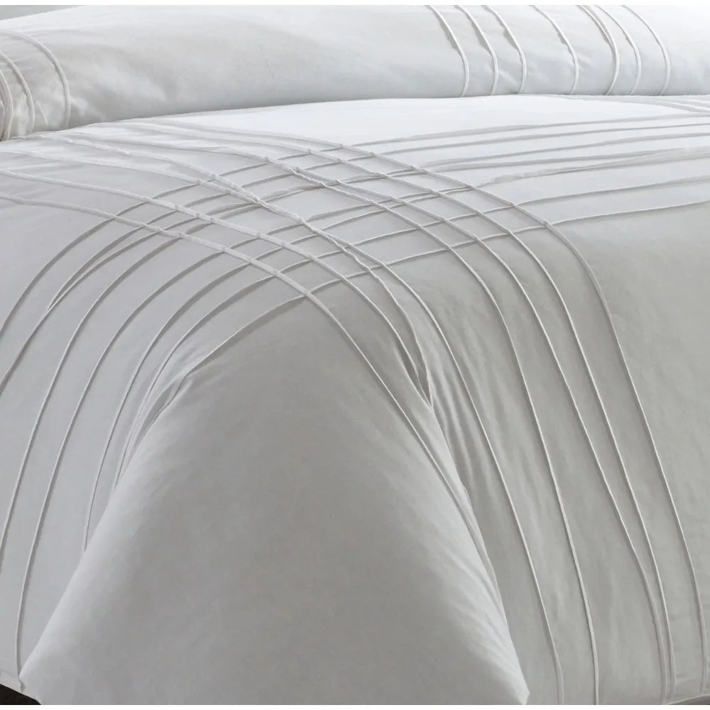 Variegated Pleats White Duvet Set, Full/Queen Comfortable Luxurious Soft Cover Set All Season Comforter  Bedding