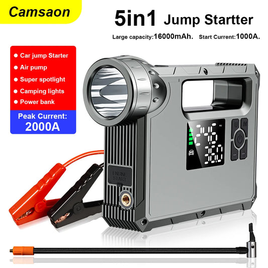 Car 2000A Jump Starter with Air Compressor Portable Flashlight