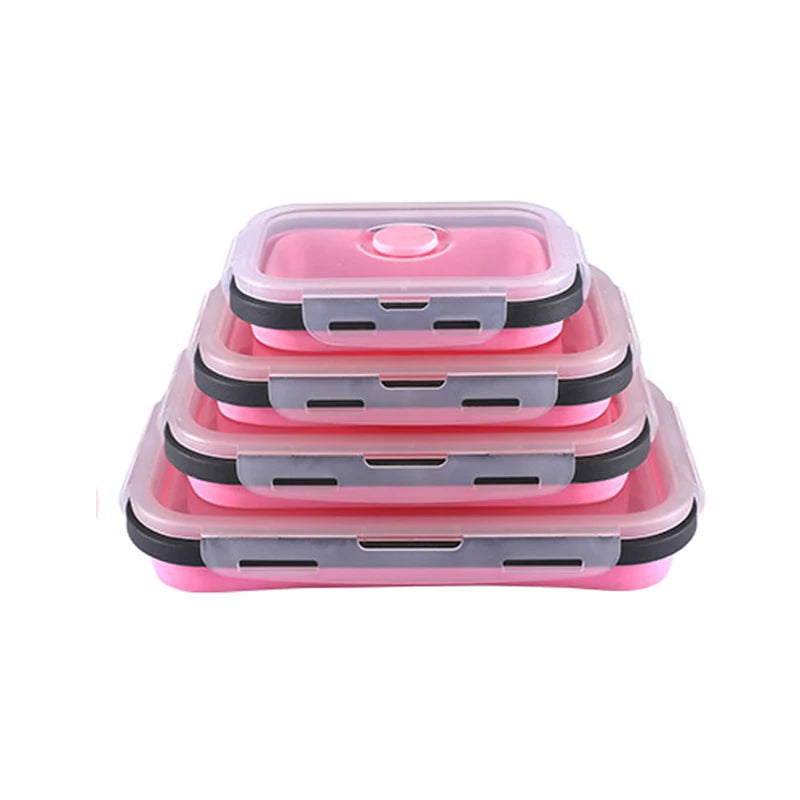 1PCS Food grade square portable foldable silicone lunch box refrigerator microwave oven lunch box storage box outdoor lunch box