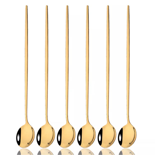 6Pcs Coffee Stirring Spoon Cutlery Set Juice Gold Tea Spoons Dinnerware Ice Cream Long Handle Scoop Tableware Kitchen Tools
