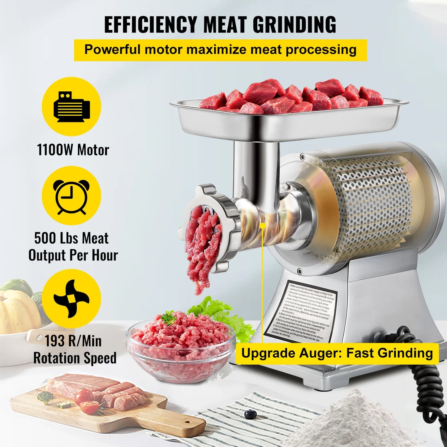 VEVOR 122 Kg/H 250 KG/H Electric Meat Mincer Chopper Heavy Duty Food Processors Kitchen Appliances Commercial Grinder Machine