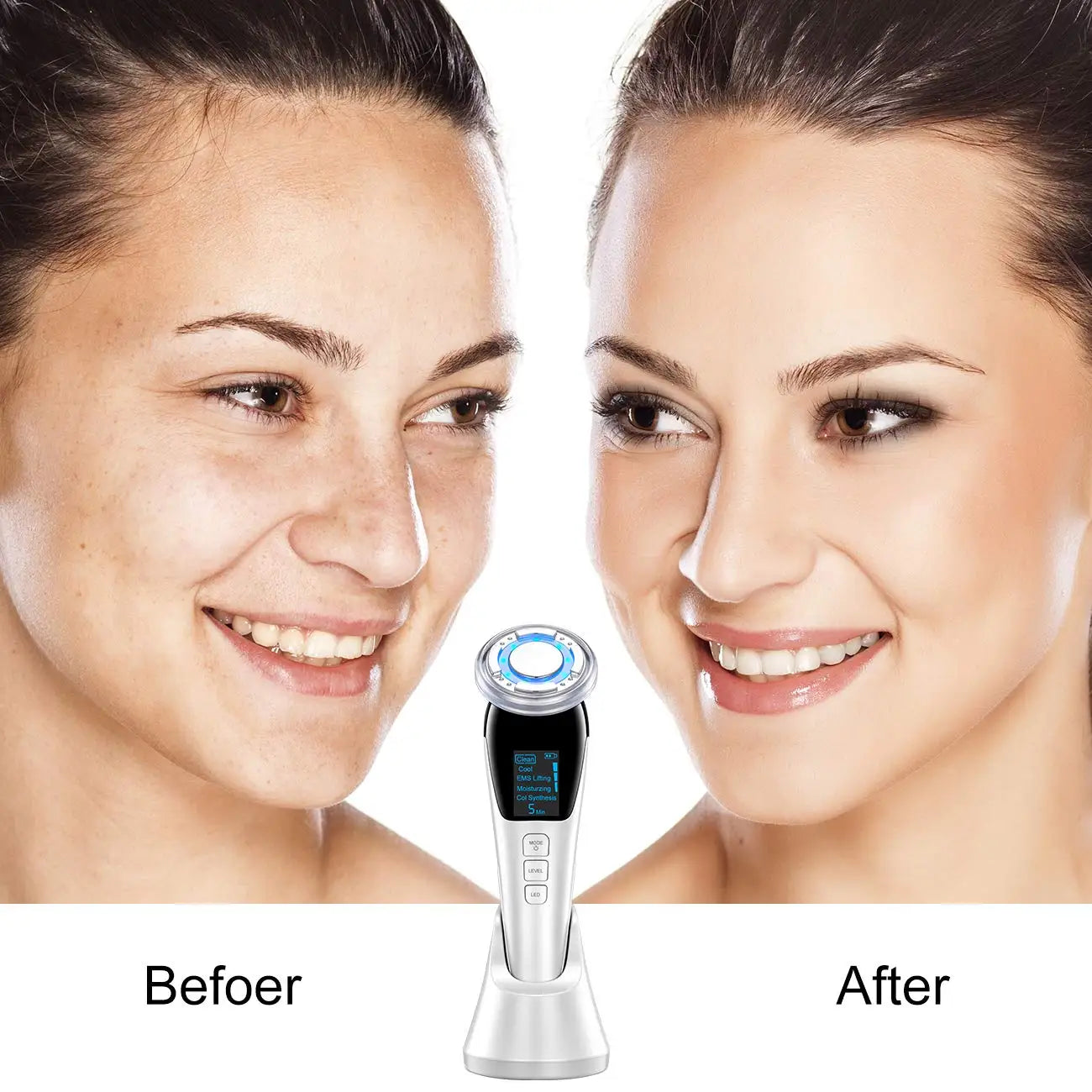 Hot and Cool Facial Massager with LED Photon Light for Face Lifting and Tightening