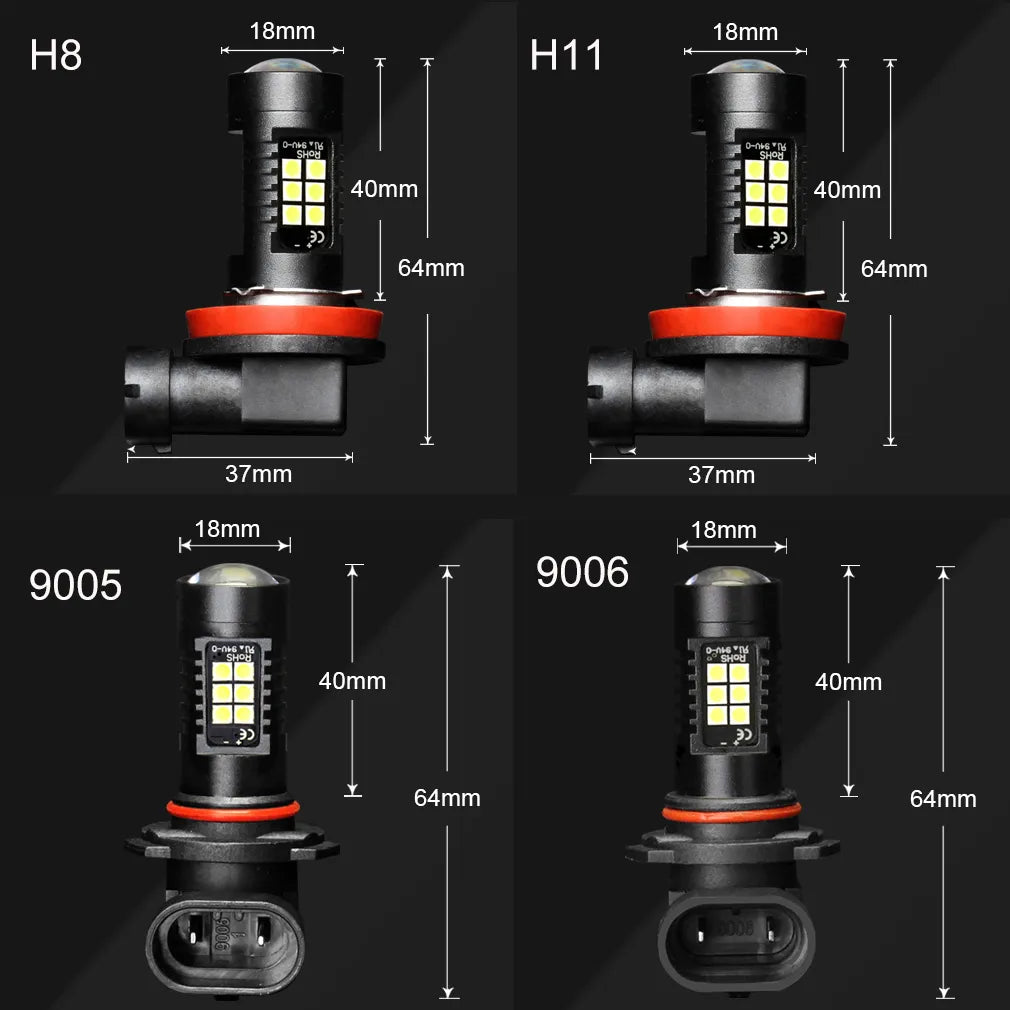 2Pcs 12V LED White Fog Light Bulb