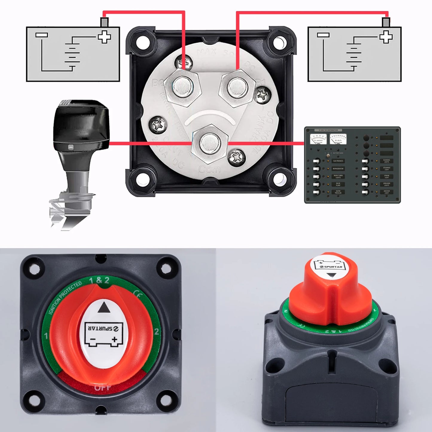 200A 300A Battery Mass Switch 3 Position Cut Off Switch Car Boat