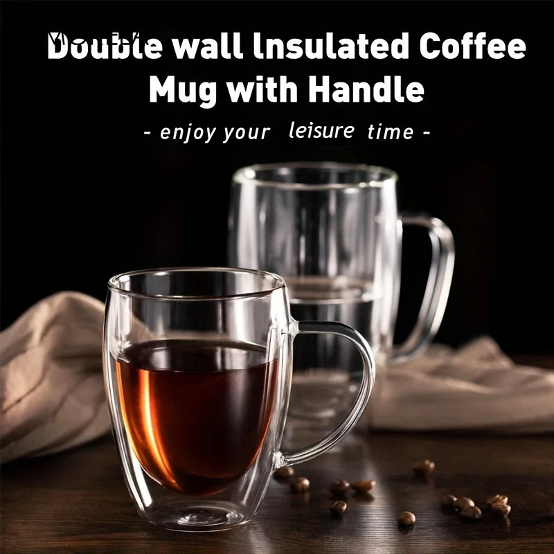 2/4/6PCS 350ML Double Wall Glass Coffee Mug With Handle Transparent Glass Cappuccino Cup Coffee Milk Tea Juice Tea Cup