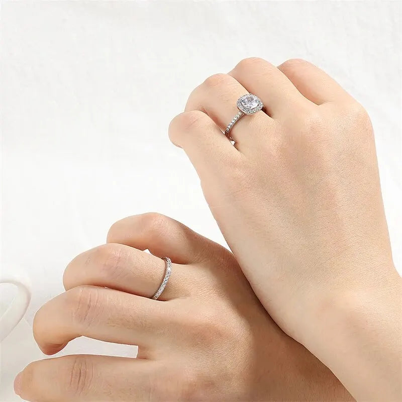 2pcs Luxury Geometric Big Clear AAA CZ Cubic Zirconia Decor Silver Color Ring For Women Multipack Wedding Jewelry Gift