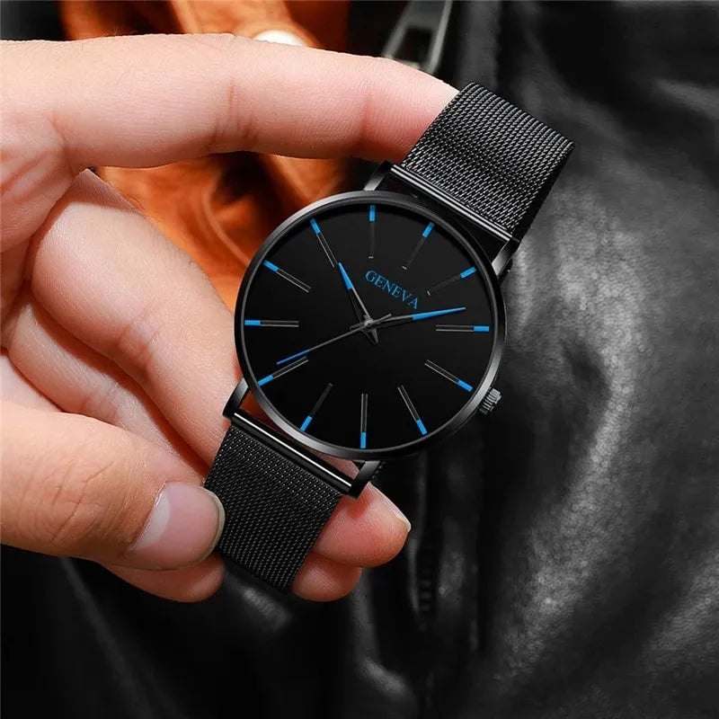 Minimalist Mens Fashion Ultra Thin Watches Simple Men Business Stainless Steel Mesh Belt Quartz Wrist Watch Relogio Masculino