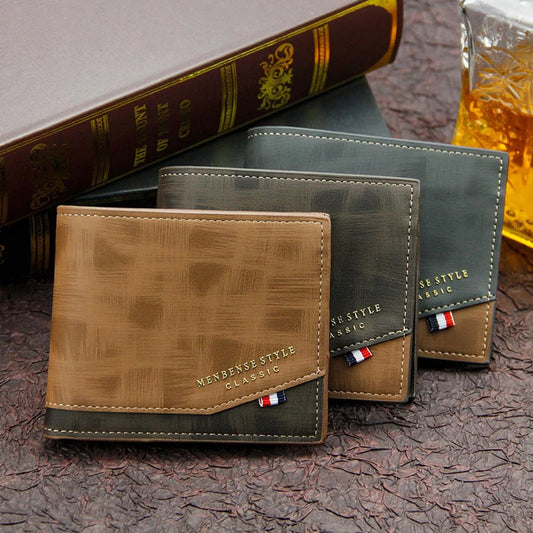 Men's Short Frosted Large Capacity Leather Wallet,Multi-Slot Coin Pocket Photo Holder Small Men's Wallet,Vintage Wallet for Male