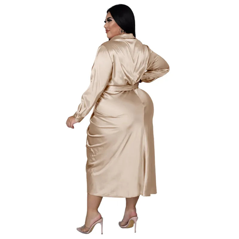 Elegant Rucked Satin Plus Size Dress
