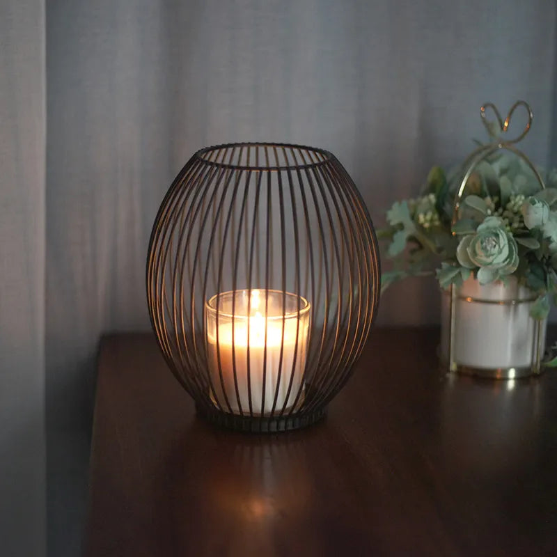 Birdcage shaped Hollow iron Candle Holder