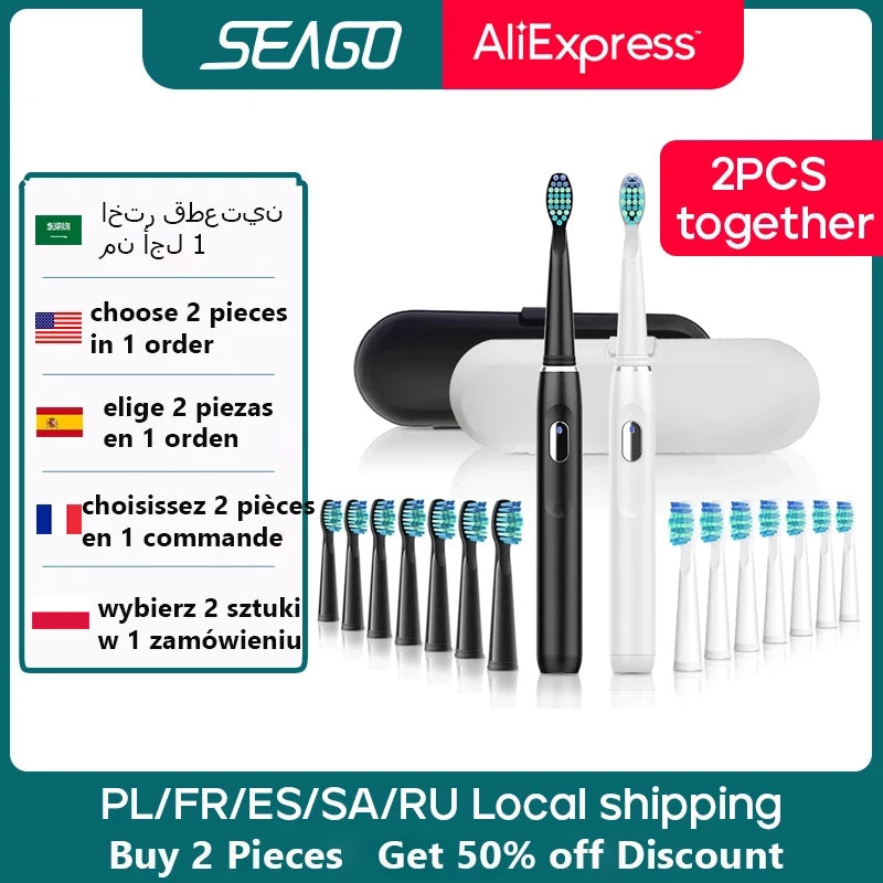 Buy 2 pieces and get 50% off a rechargeable electric toothbrush with 4 modes.