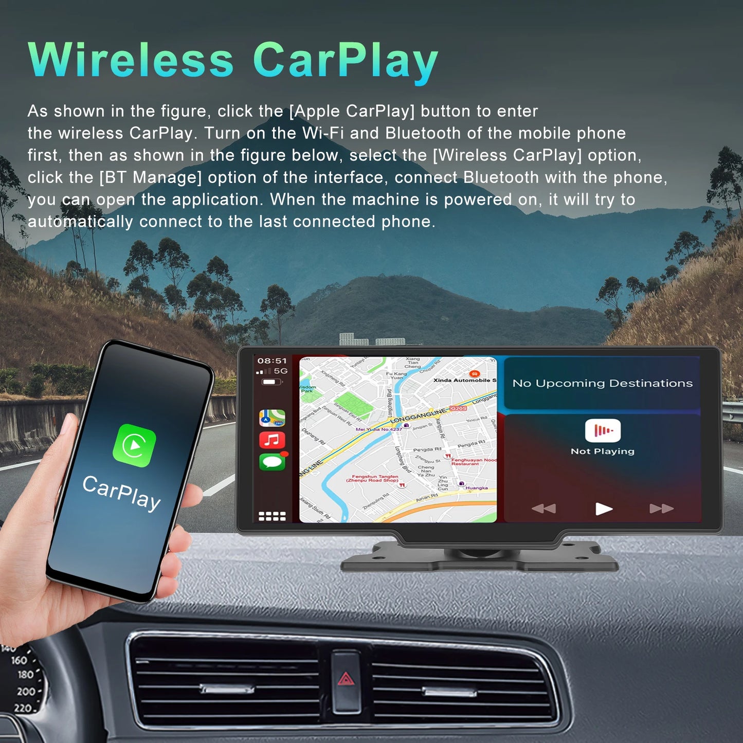 10'' Car Mirror with Wireless Connection and GPS Navigator