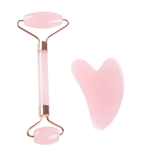 Pink Rose Quartz Massager Roller Gouache Scraper Set Crystal Stone Gua Sha Board Face Roller Skin Care Beauty Tool