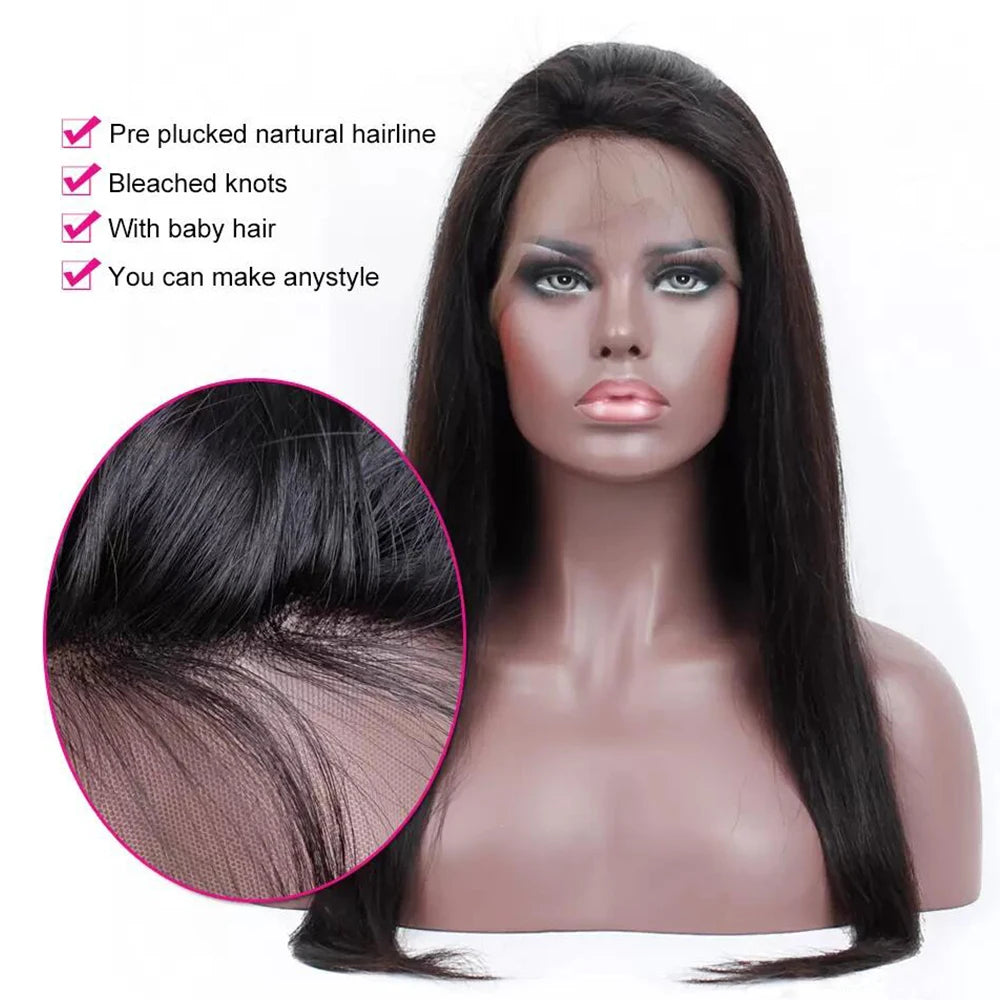 360 Straight Full Lace Frontal Human Hair Wigs With Baby Hair Density 180%