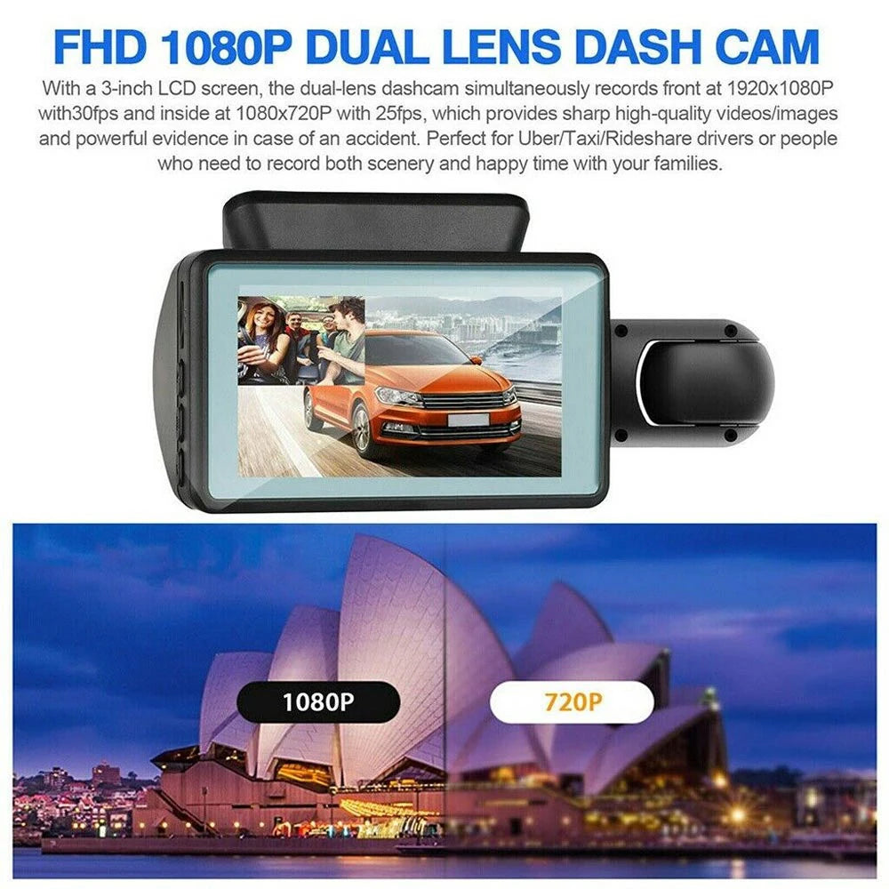 HD Dual Camera Dashcam with Wide Angle and Night Vision