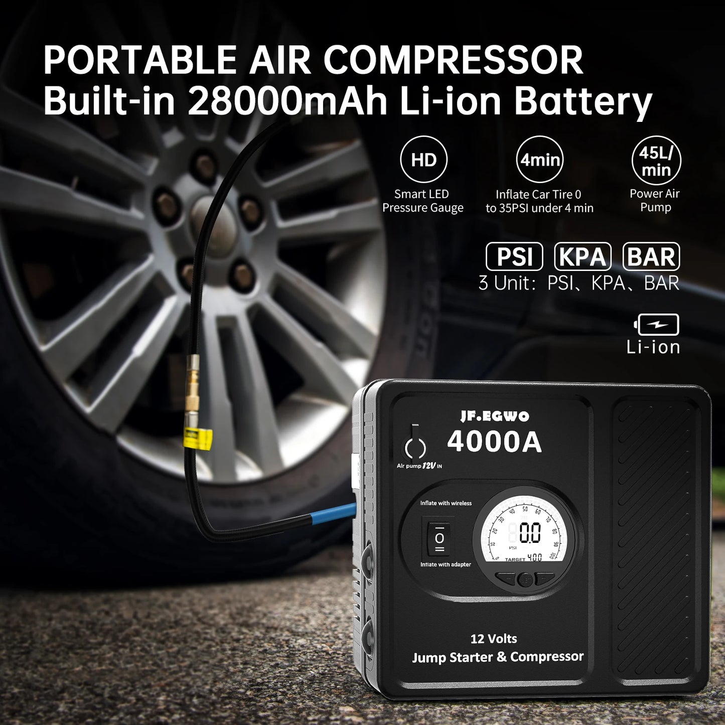 3000A 4000A Car Booster Professional Jump Starter with Powerful Air Compressor Pump