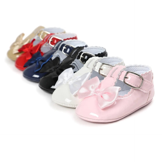 Meckior Baby Girls Shoes Classic Bowknot Rubber Sole Anti-slip PU Girls Dress Shoes First Walker Toddler Crib Baby Shoes